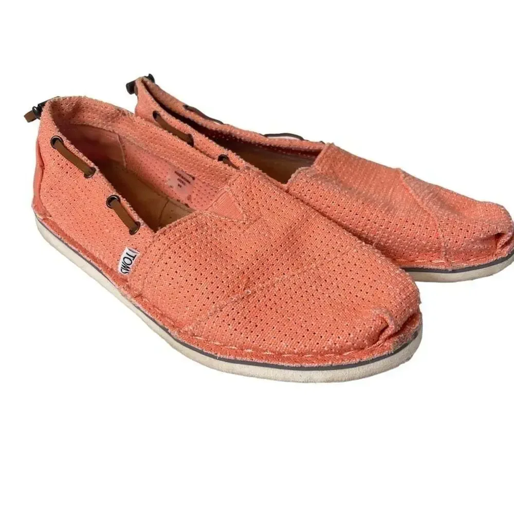 TOMS Orange Burlap Espadrille Flats Womens 8 Slip On Casual Canvas Shoes